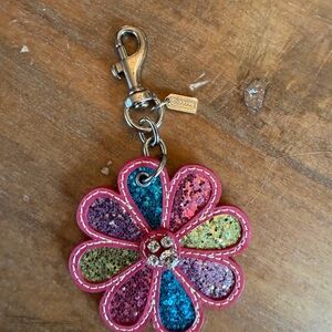 Coach Glitter Flower Keychain with Pink and Blue